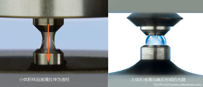 NannoDropOne C微量紫外可見(jiàn)光度計(jì)檢測(cè)表面不同體積測(cè)試樣品檢測(cè)光程的變化.jpg
